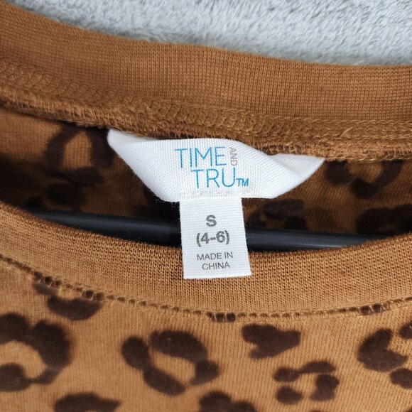 Womens Time And Tru Crop Shirt Brown Animal Print Long Sleeve Stretch Size S - Picture 5 of 10